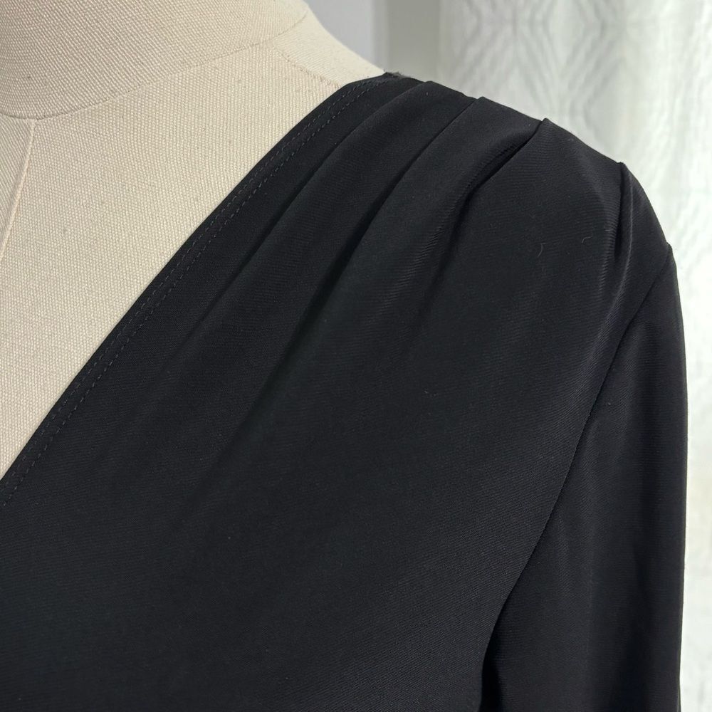 NWT Vtg Black Midi Dress Size L Ruched Long Sleeve Rhinestones‎ Evening Cocktail - Picture 11 of 13